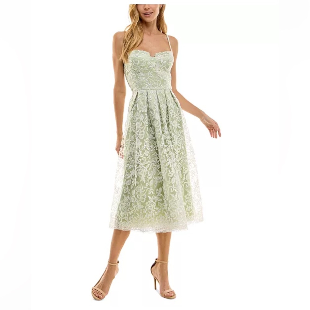 CITY STUDIOS Juniors' Floral-Embroidered Sleeveless Midi Dress Sage/Ivory 3/4